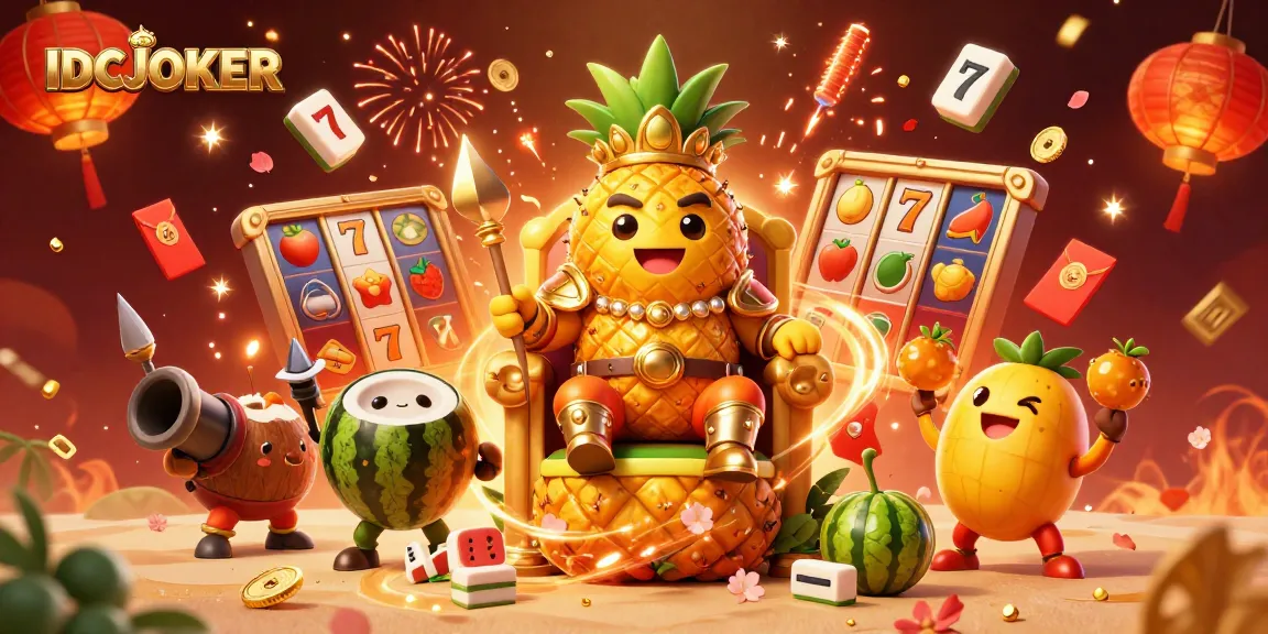 IDCJOKER engages players with a vibrant 3D scene filled with tropical casino characters and elements.