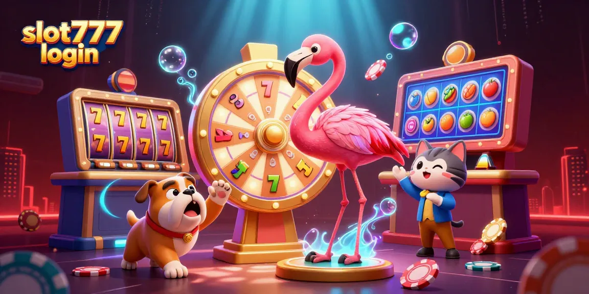 Enjoy thrilling gameplay with slot777 login featuring vibrant slot reels and charismatic characters in a lively casino scene.