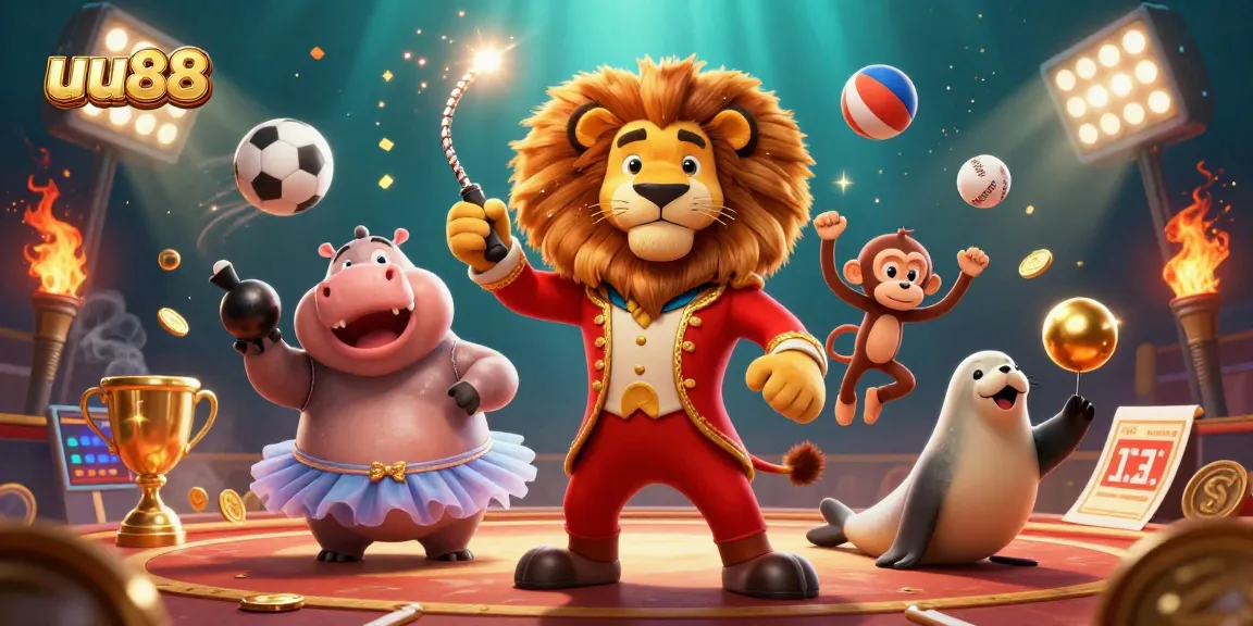 Bet on uu88 with energetic circus characters and dynamic gambling elements for an immersive experience.