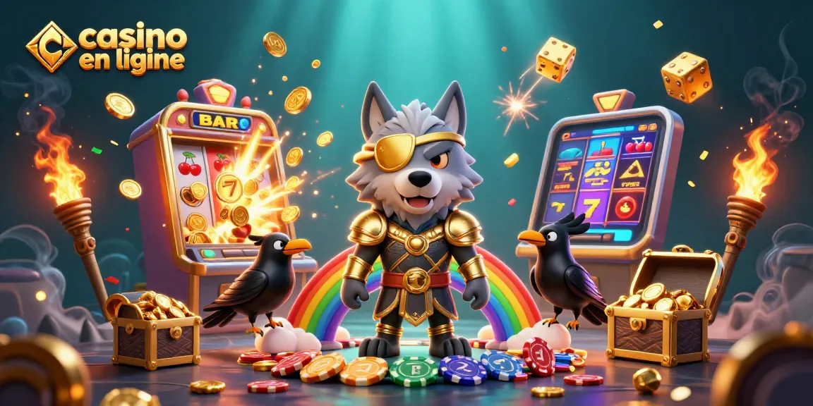 Jouez sur un casino en ligne avec des éléments captivants comme un loup Odin et des jetons colorés.