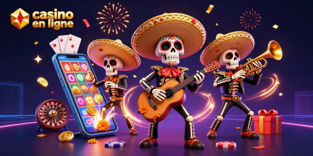 Profitez des gains avec casino en ligne et des jeux captivants illustrés par des mariachis.