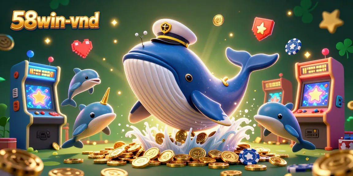 Engage with 58win-vnd's vibrant casino adventures featuring a whale, narwhal, and dolphins.