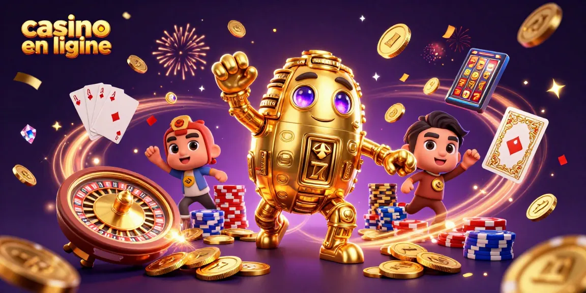 Vivez l'excitation des jeux de casino en ligne avec un golem doré et des éléments festifs.