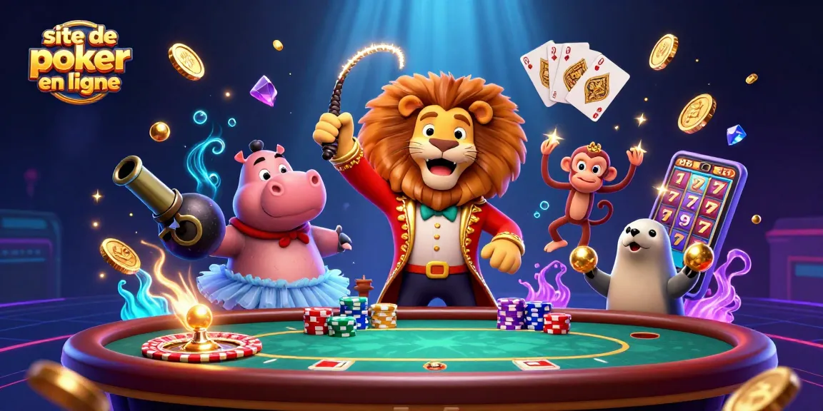Jouez au poker en ligne sur un site de poker en ligne avec des jetons colorés et une ambiance festive.