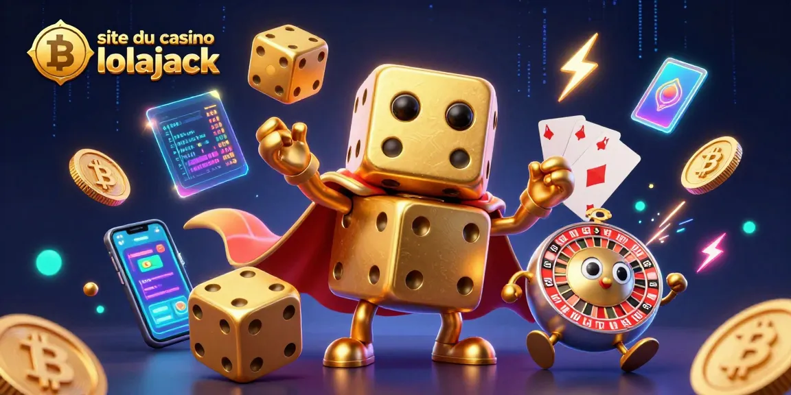 Profitez de l'expérience sur le site du casino lolajack avec ce golem de dés en or et ses pièces de crypto-monnaie illuminées.