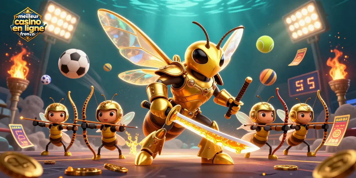 Visuel illustre le meilleur casino en ligne France avec le hornet en armure samouraï et des éléments de jeu dynamiques.