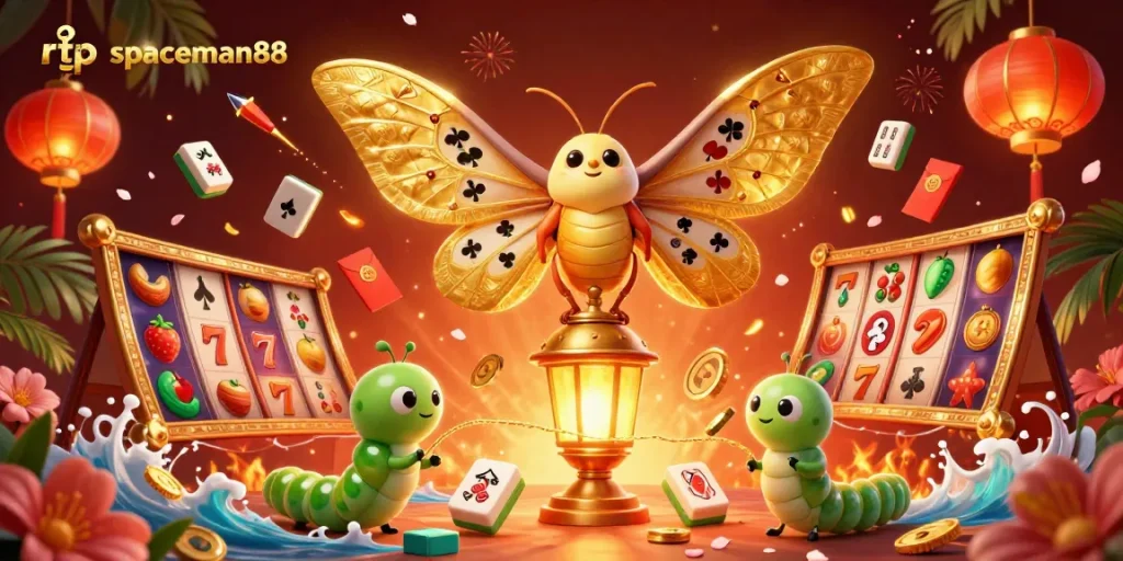 Experience the excitement of rtp spaceman88 with a captivating 3D illustration featuring vibrant casino elements.
