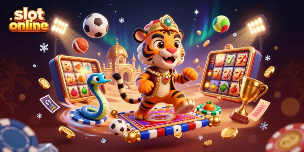 Experience thrilling gameplay with slot online with a rich 3D illustration featuring vibrant elements.