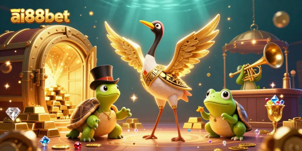 Immerse yourself in ai88bet's vibrant casino world, featuring 3D characters and dazzling treasure elements.
