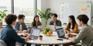 Vibrant collaboration at a startup workspace, enhancing growth strategies through https://www.startsomethingpc.com content.