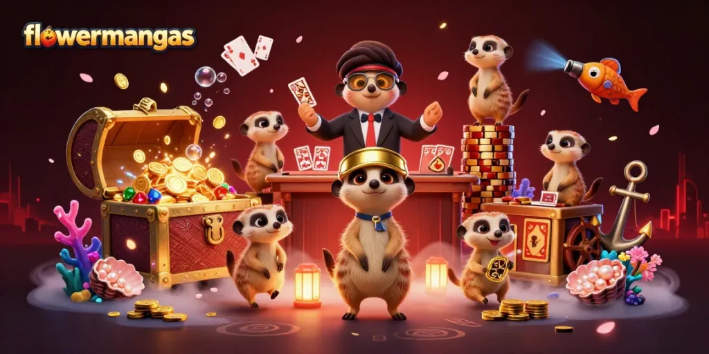 Experience exciting gameplay at flowermangas with a lively meerkat casino scene featuring vibrant elements.