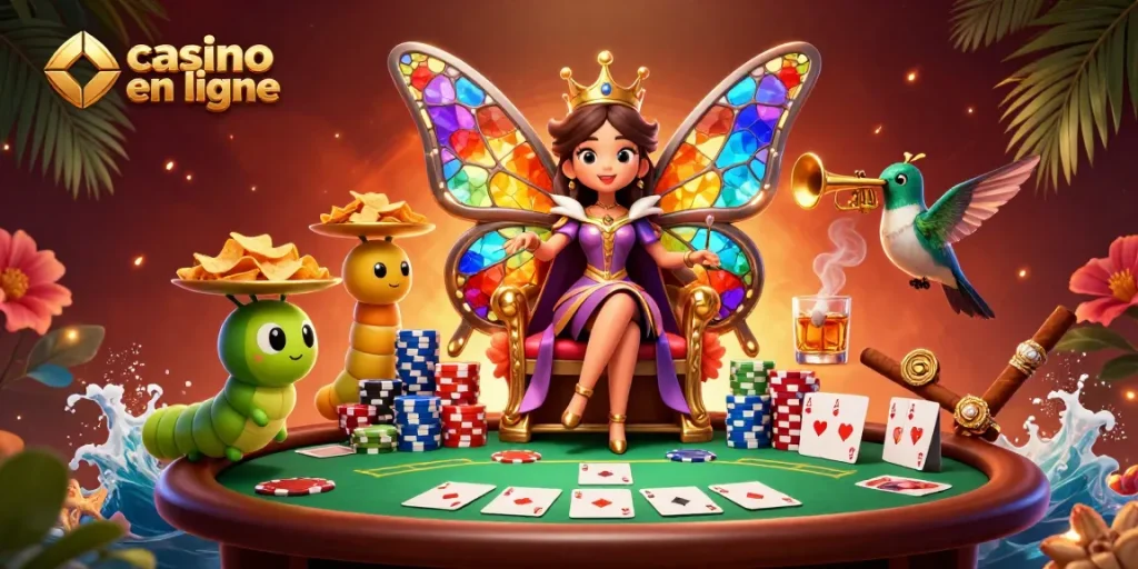 Les joueurs s'immergent dans l'univers du casino en ligne avec une reine des papillons et des effets fascinants.