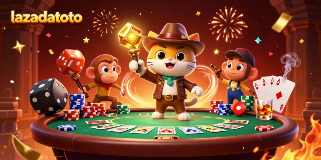 Engage in thrilling gameplay with lazadatoto, featuring vibrant casino elements and dynamic characters.