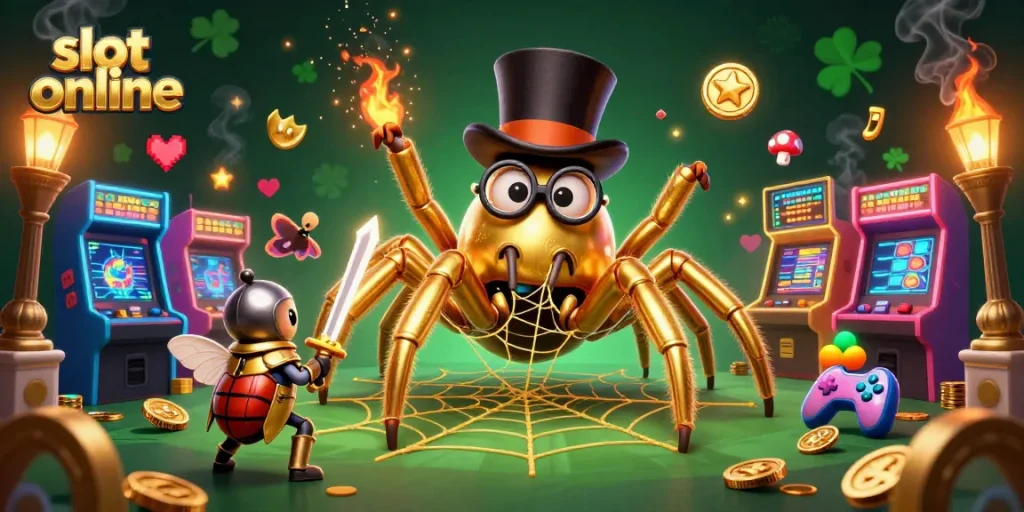 Mengalami keseruan slot online di tahun 2026 dengan tarantula emas dan ksatria kecil di kasino yang megah.