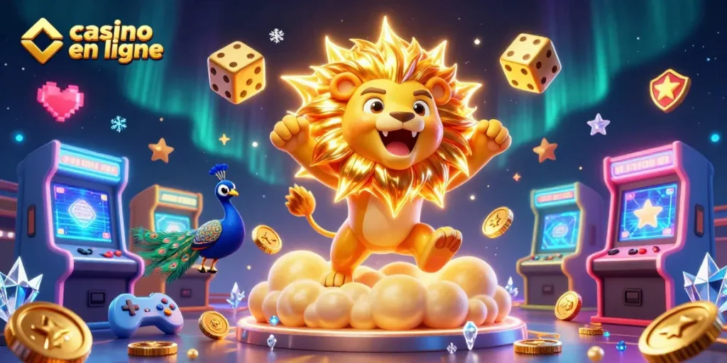 Visez le jackpot avec notre illustration de casino en ligne captivante, remplie de symboles brillants.