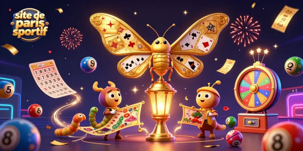 Illustration festive de site de paris sportif avec une chose colorée et dynamique, pleine de jeux et de chances.