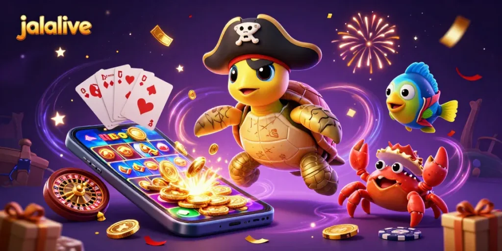 Engage in exciting gameplay with jalalive's thrilling slot game illustration showcasing vibrant characters and elements.