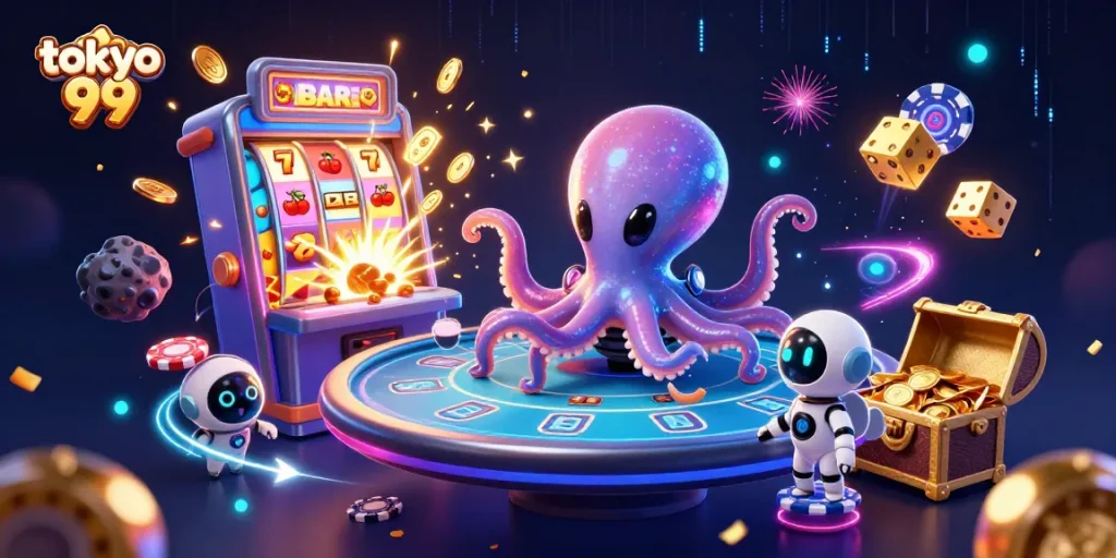 tokyo 99 hadir dengan ilustrasi menarik alien dan robot yang bermain slot fantastis