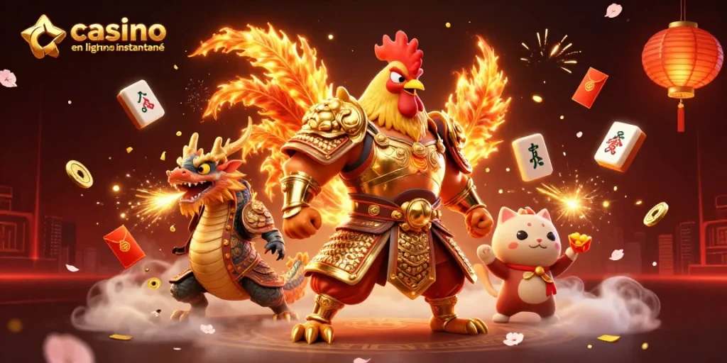 Jouez de manière immersive au casino en ligne retrait instantané avec des héros de jeu sur une scène dynamique.