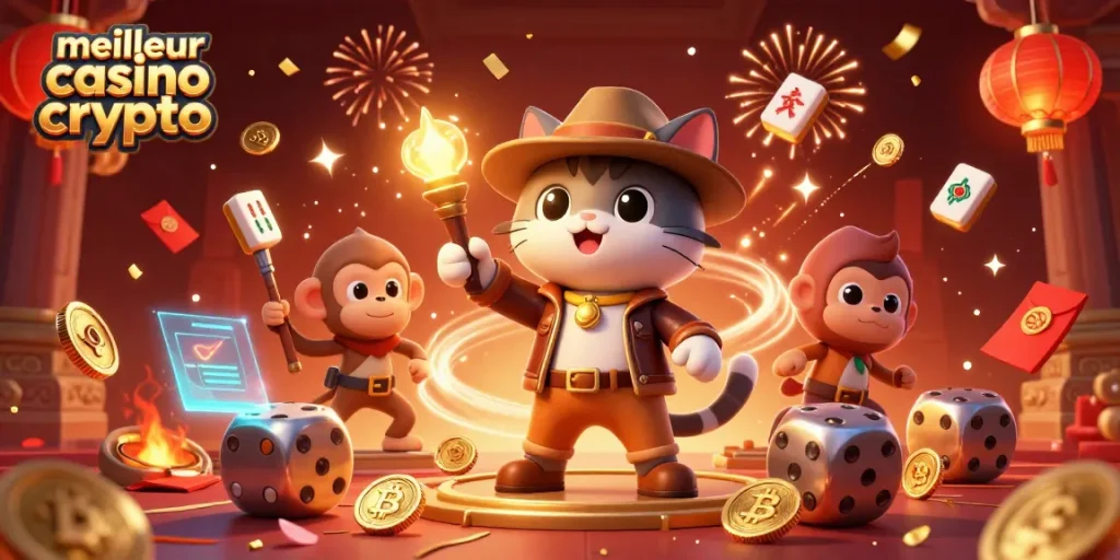Jouez au meilleur casino crypto avec des chats explorateurs et des pièces de monnaie numériques.