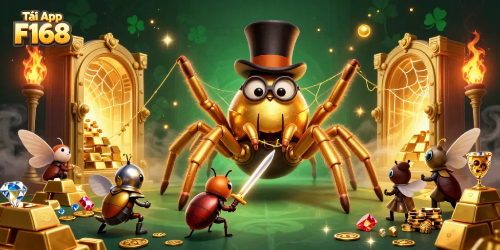 Experience the excitement of Tải App F168 in a vivid casino themed illustration featuring unique characters.