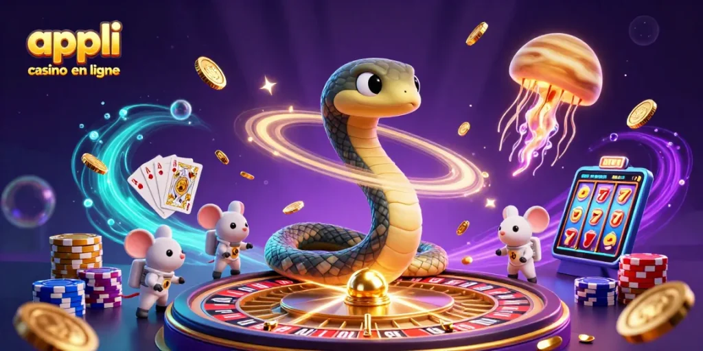 Plongez dans le monde du jeu avec l'appli casino en ligne, une scène luxuriante de mise en scène dynamique.