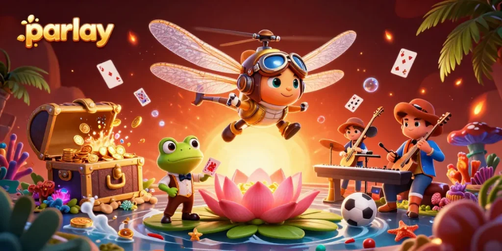Experience parlay betting with engaging casino-themed illustration featuring unique characters and vibrant details.