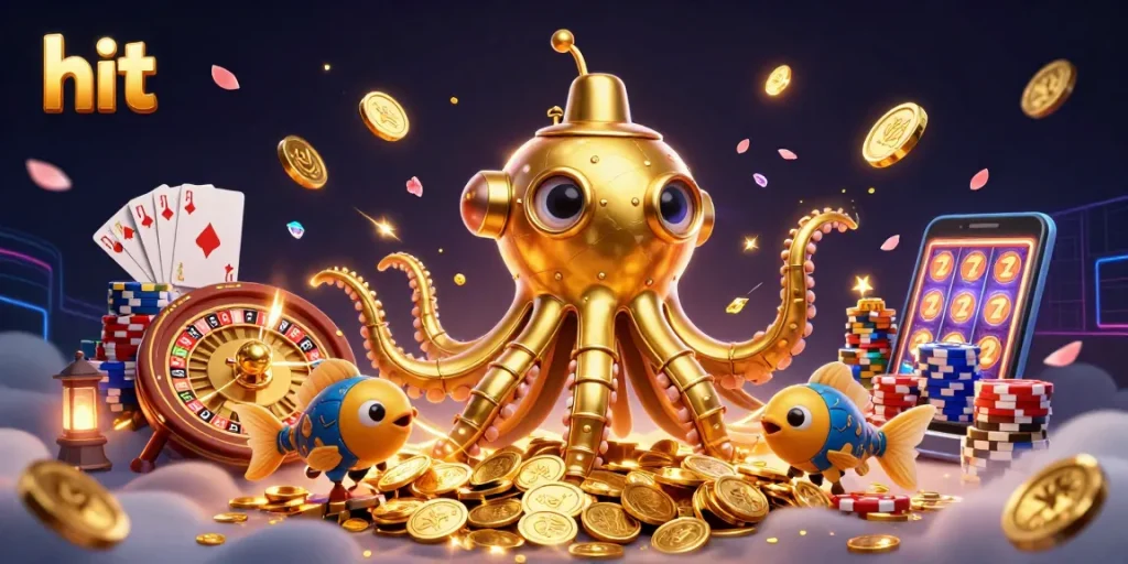 Hit the jackpot with captivating scenes of gold coins and thrilling games in a vibrant online casino.