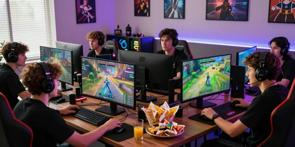 Engaged gamers enjoying CIKA4D online gaming experience in a vibrant setup.