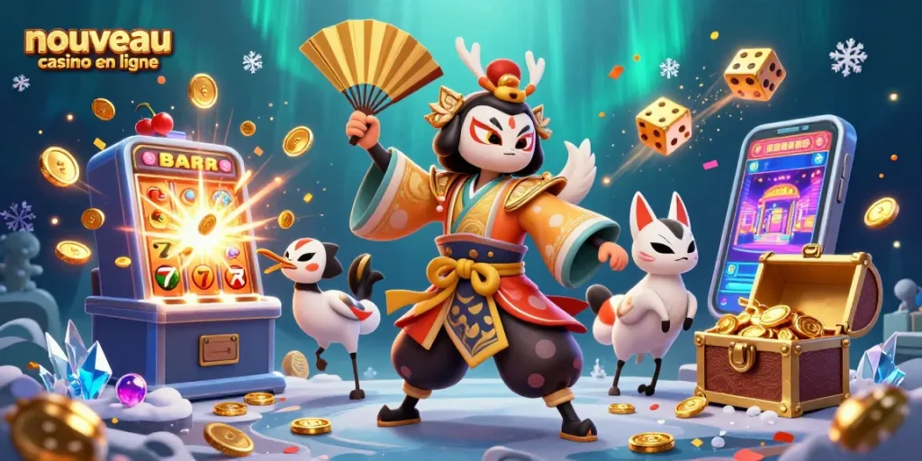 Découvrez les promotions à un nouveau casino en ligne dynamique avec un guerrier kabuki et des machines à sous.