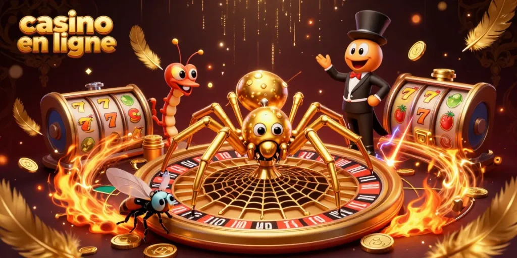 Découvrez des jeux captivants au casino en ligne avec une araignée en or et un croupier centipède