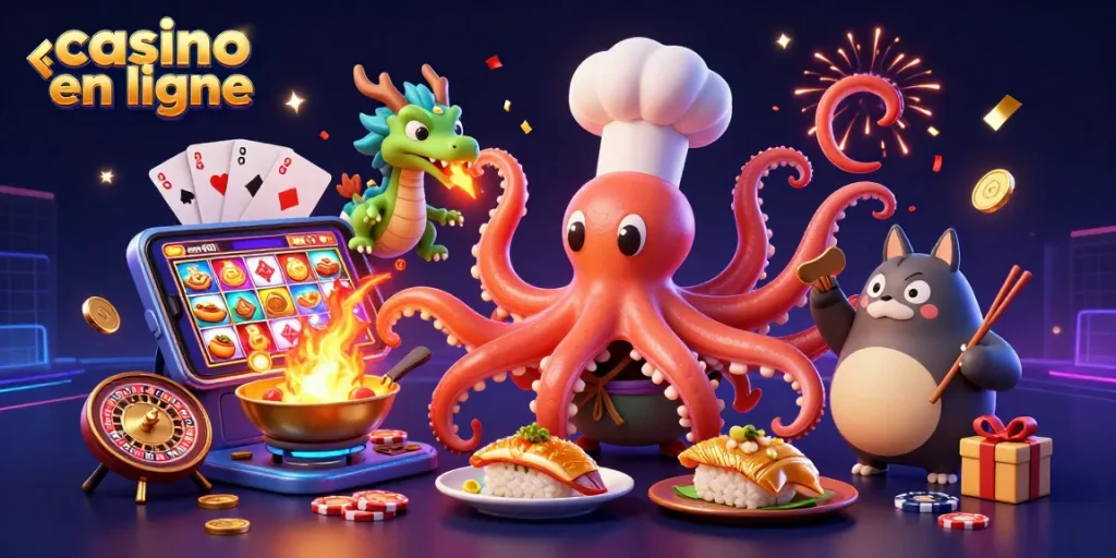 Préparez-vous à gagner avec casino en ligne : un chef sushi, un dragon et un client à l'action !