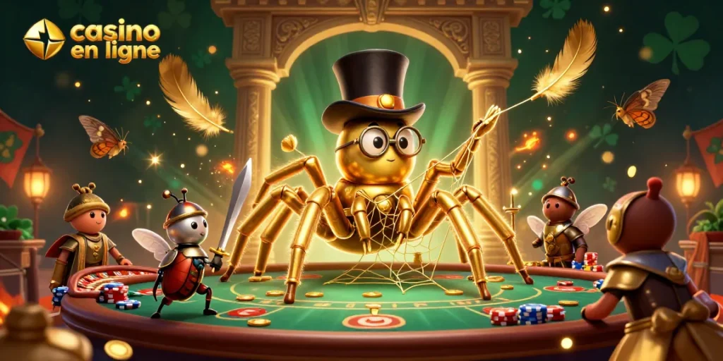 Casino en ligne: Plongez dans l'univers des jeux avec une araignée dorée et chevalier insecte.